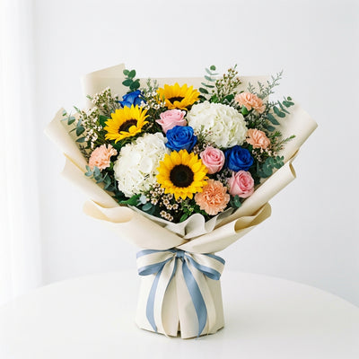 Corporate Mixed Roses, Sunflowers & Hydrangea Bouquet