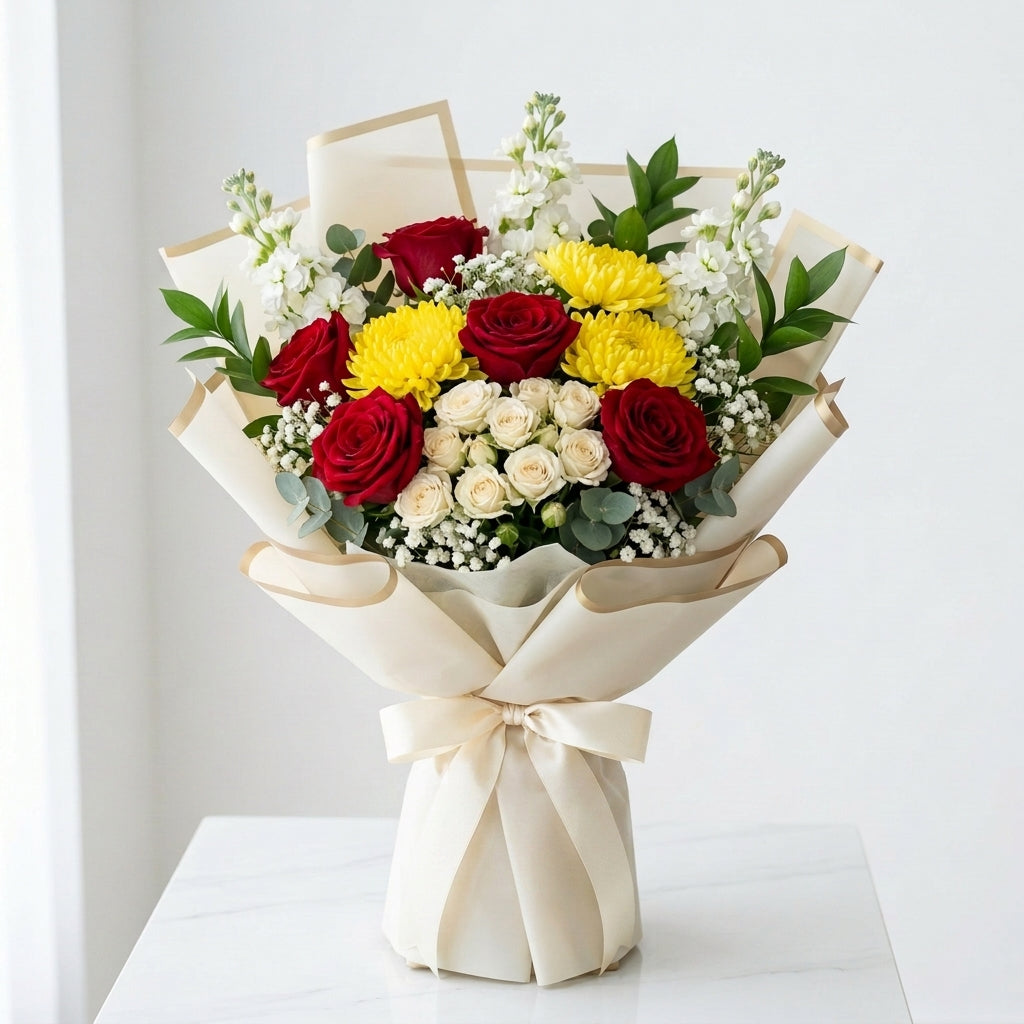 Hajj Mubarak Red Roses & White Matthiola Bouquet