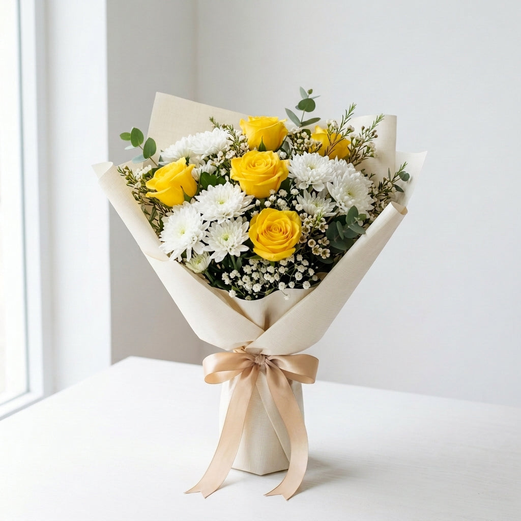 New Year Yellow & Pink Roses Bouquet