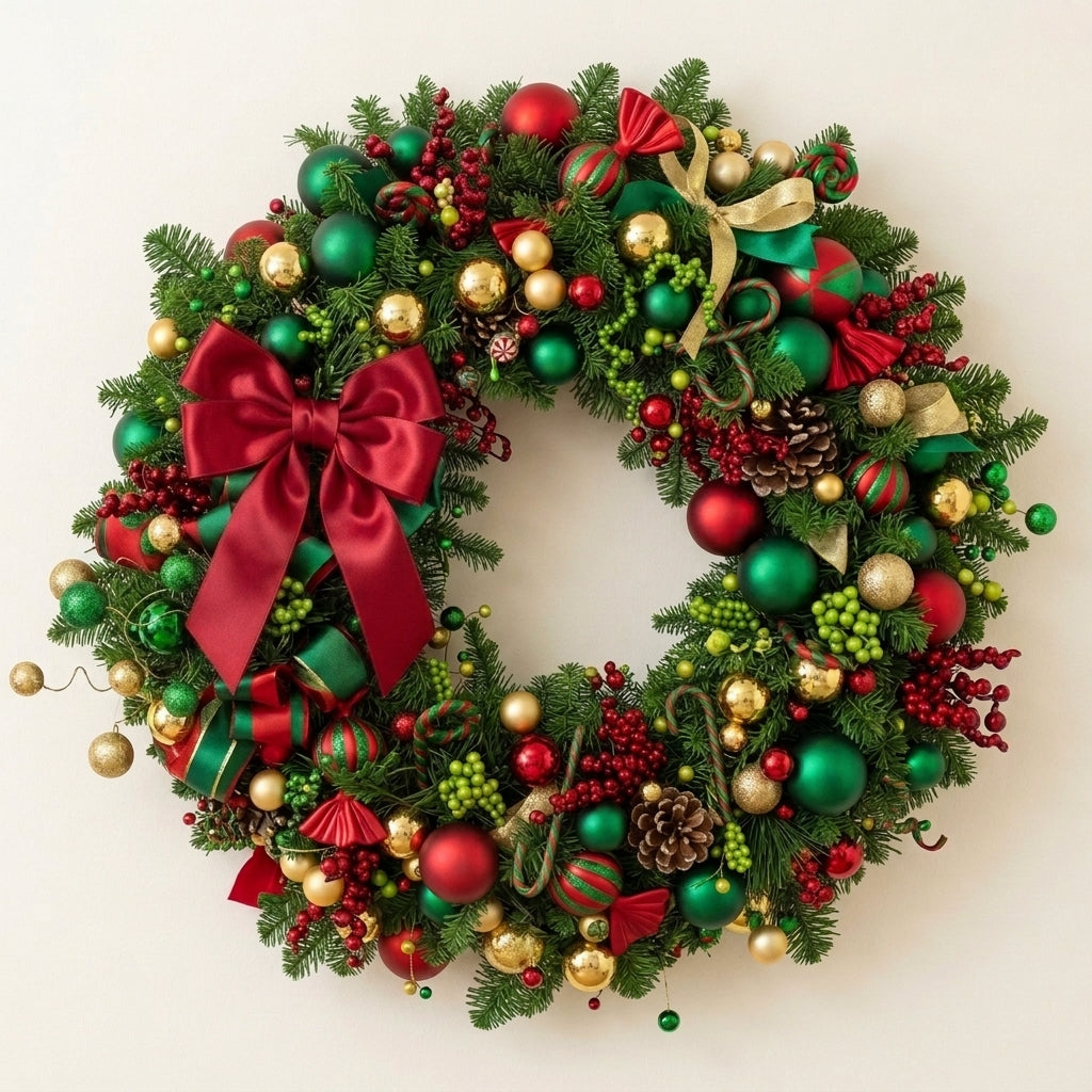 Elegant Christmas Decorative Wreath with Red, Green & Gold Ornaments