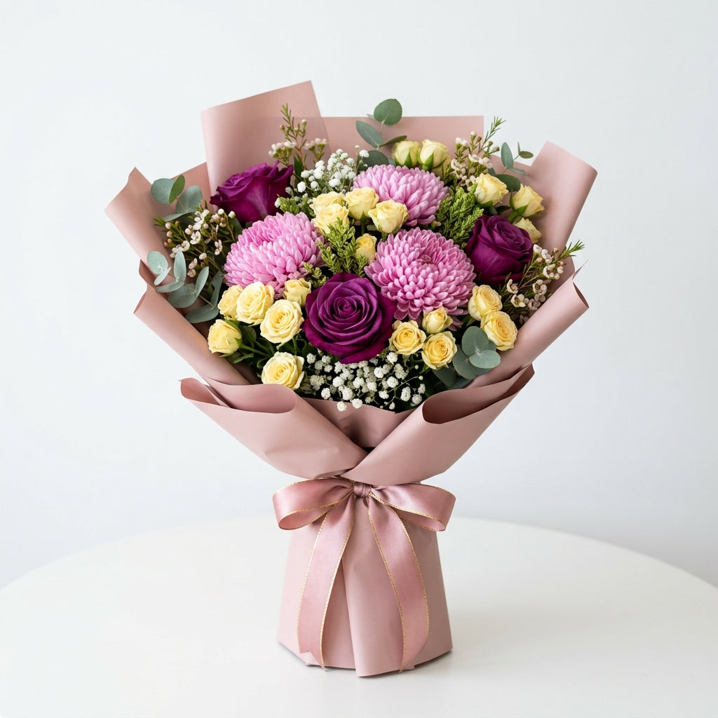 Eid Al Adha Purple Roses & Yellow Baby Roses Festive Bouquet
