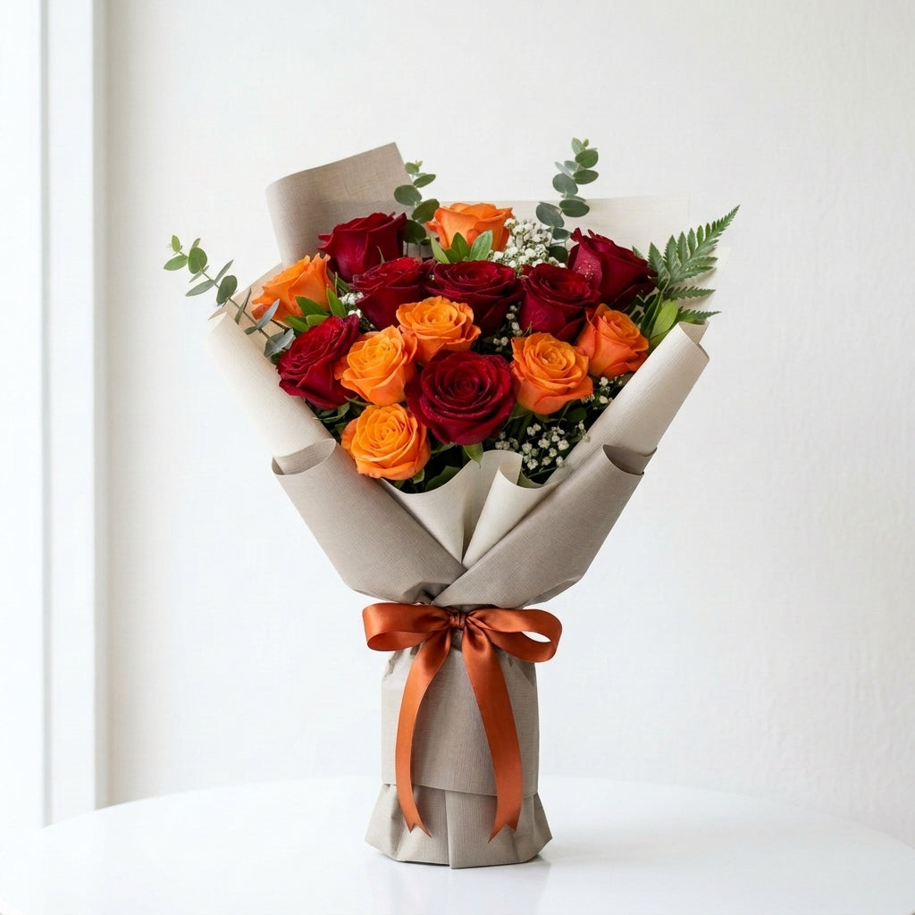 Mystical Halloween Red & Orange Rose Flower Arrangement