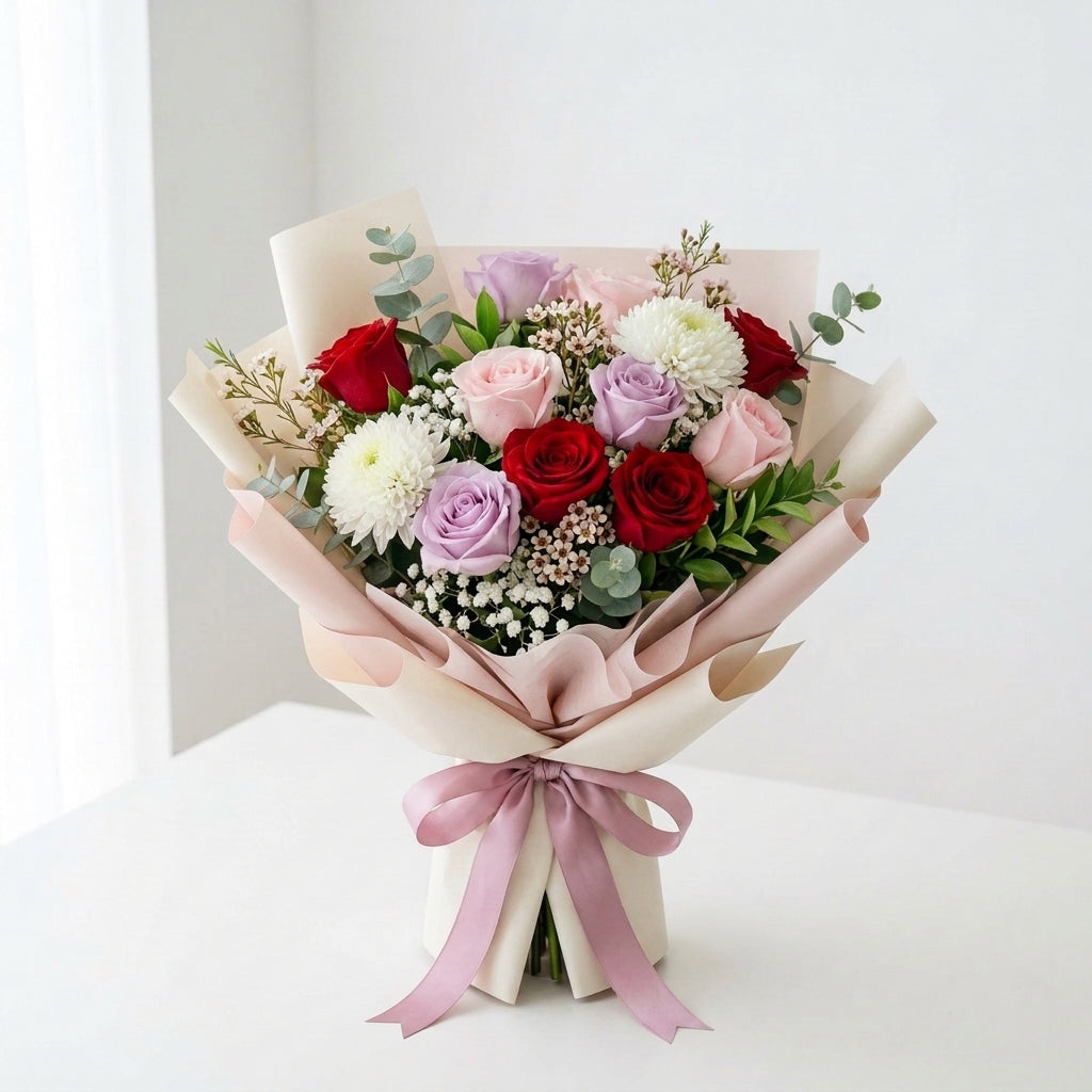 Elegant Mixed Roses & White Chrysanthemum Bouquet