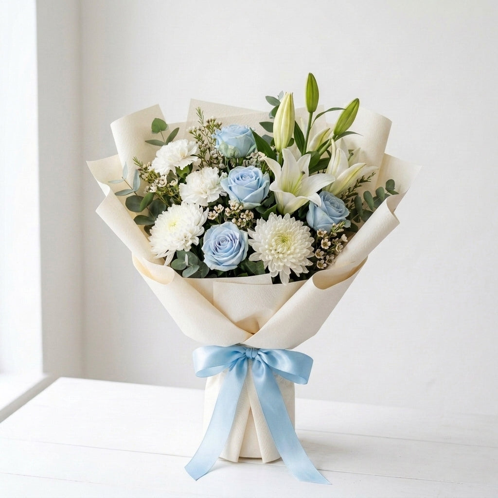 Father’s Day Blue Roses & White Lilies Classic Tribute Bouquet