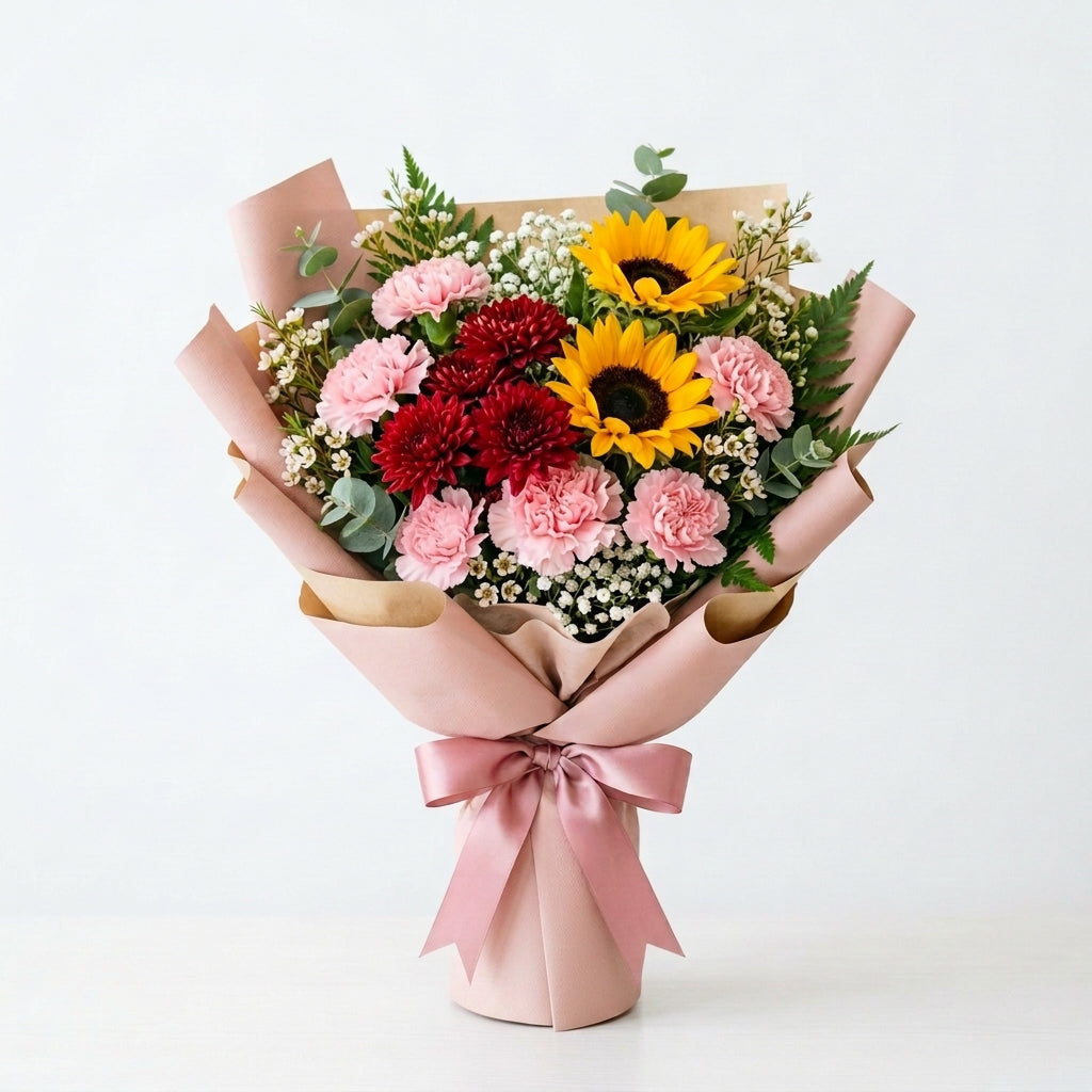 Housewarming Sunflower & Pink Carnation Bouquet
