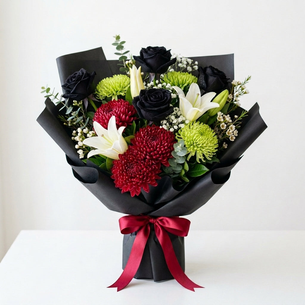 Exclusive UAE National Day Red, Green & Black Flower Bouquet