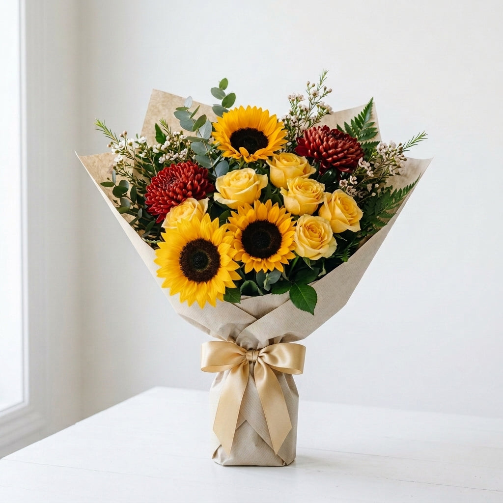 Prosperous Diwali Sunflower & Yellow Rose Floral Arrangement