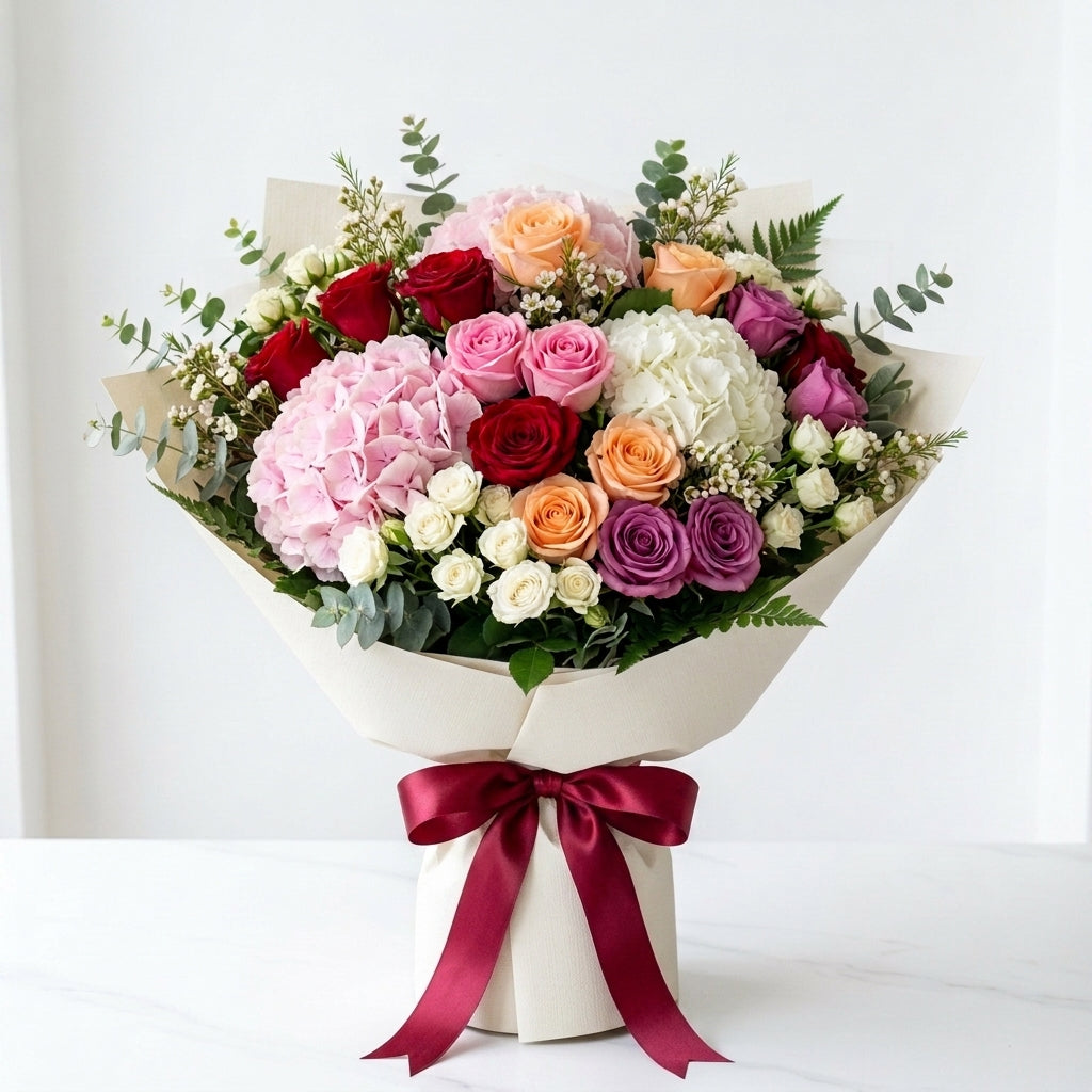 Eid Al Adha Luxury Mixed Roses & Hydrangea Celebration Bouquet