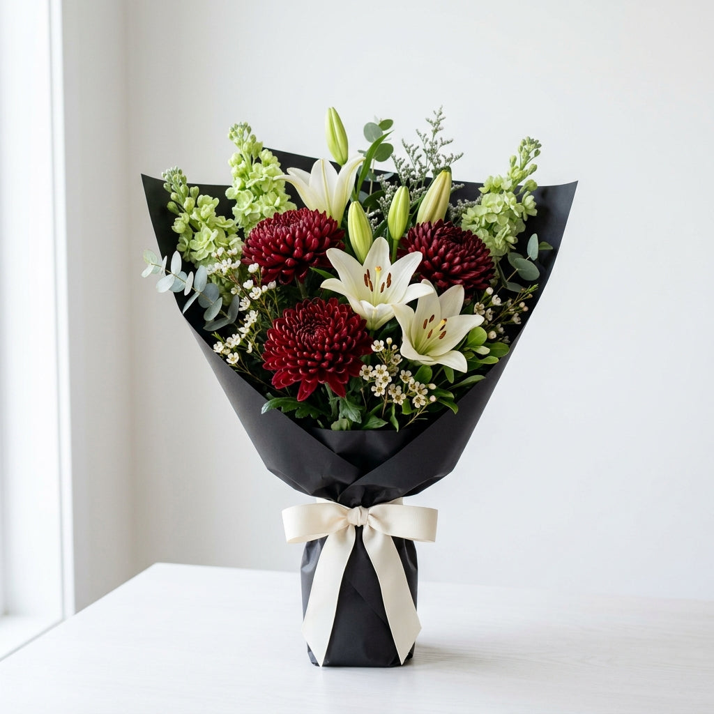 Celebratory UAE National Day Red & Green Floral Bouquet with White Lilies