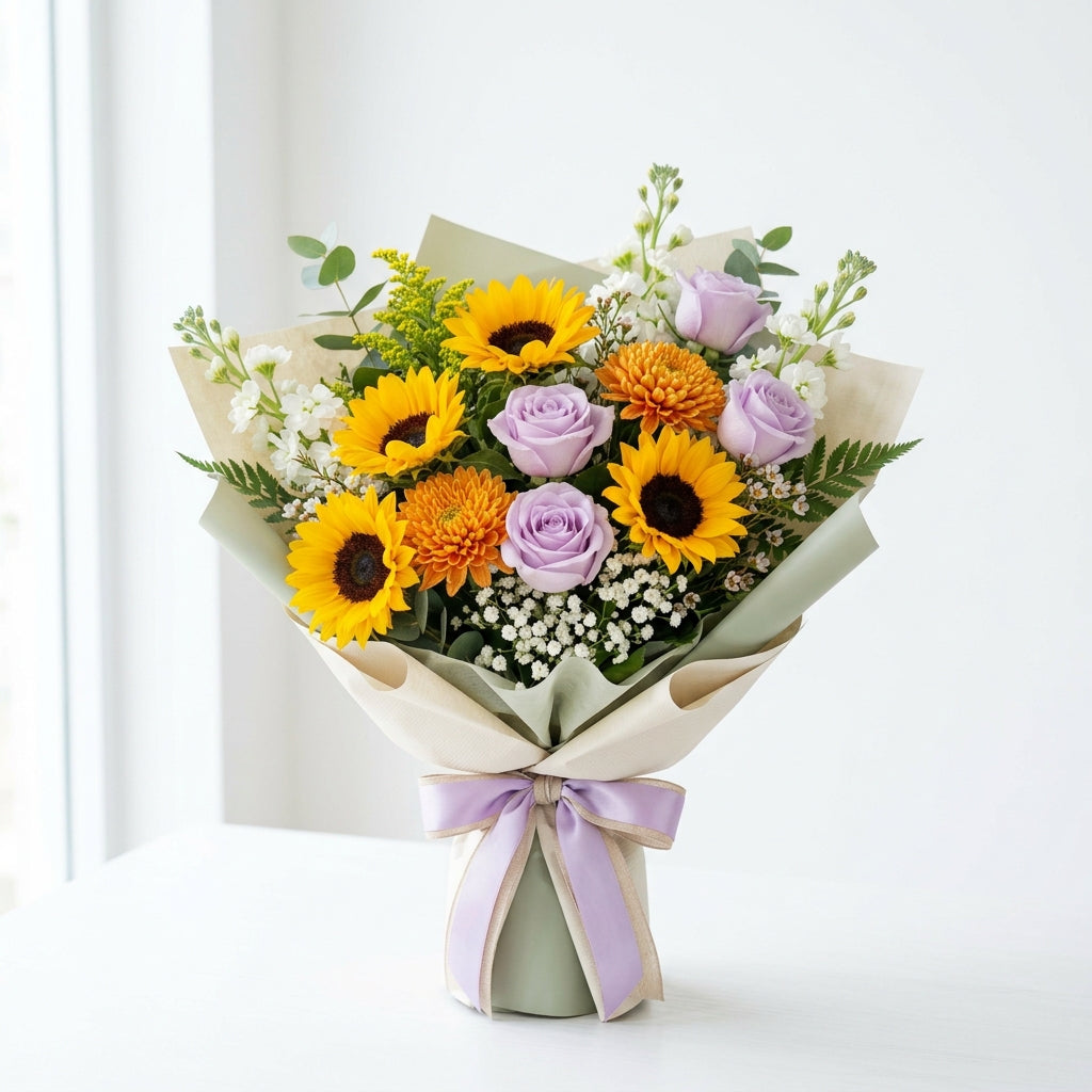 Sunflowers & Lavender Roses Bouquet to Brighten Their Day
