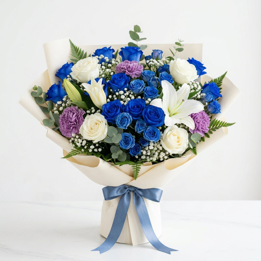Father’s Day White & Blue Roses Luxury Appreciation Bouquet