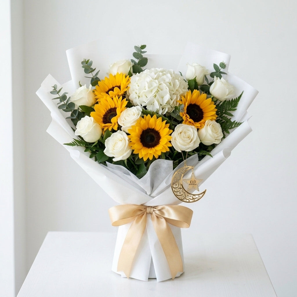 Eid Al Fitr Sunflowers & White Roses Premium Bouquet