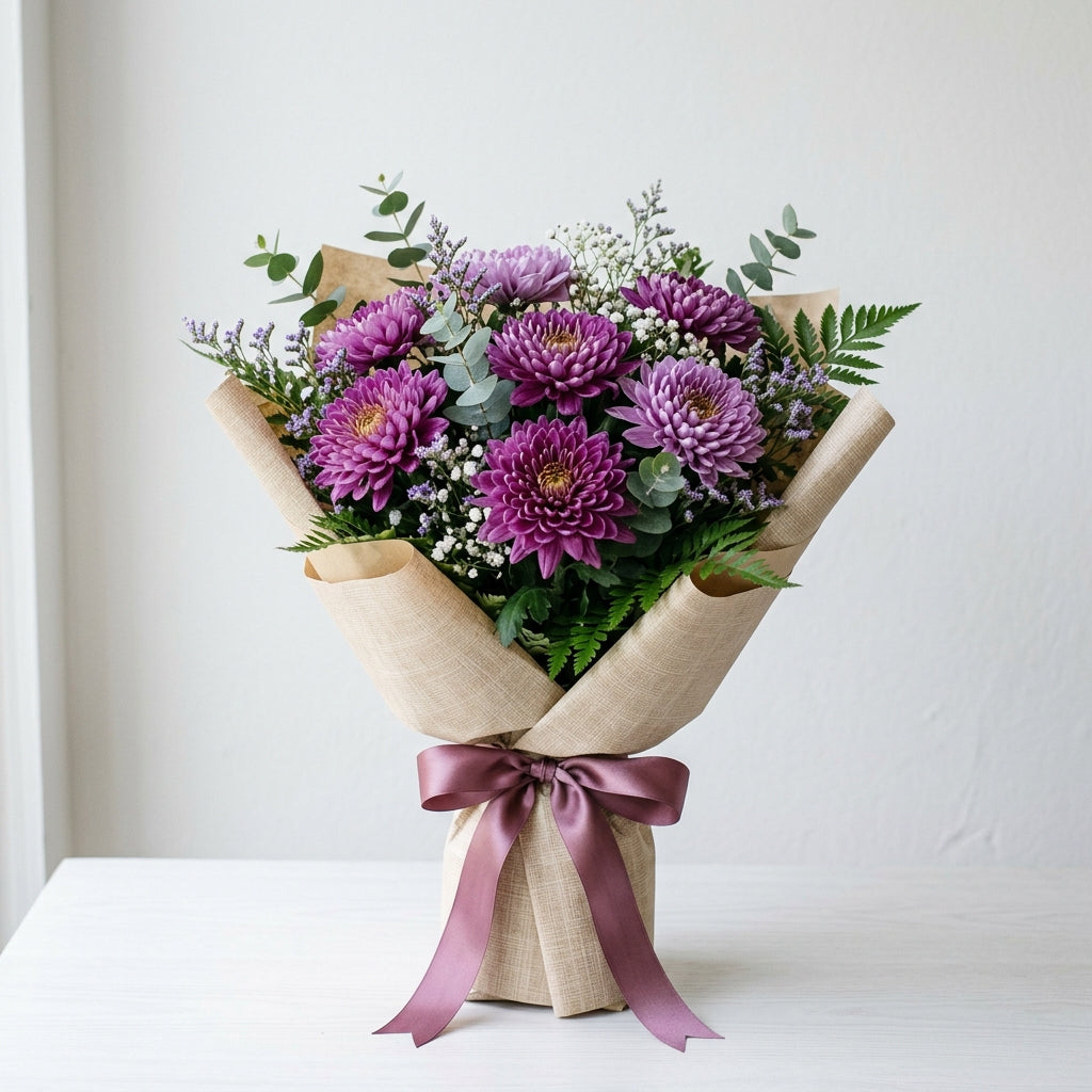 Royal Diwali Purple Chrysanthemums Bouquet for Festive Gifting