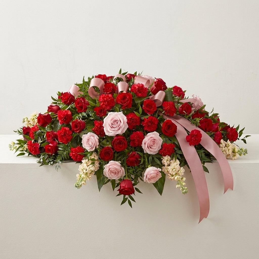 Red Rose & Carnation Casket Spray Tribute