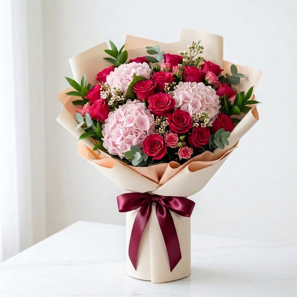 Luxury Pink Roses & Hydrangeas Eid Al Fitr Bouquet