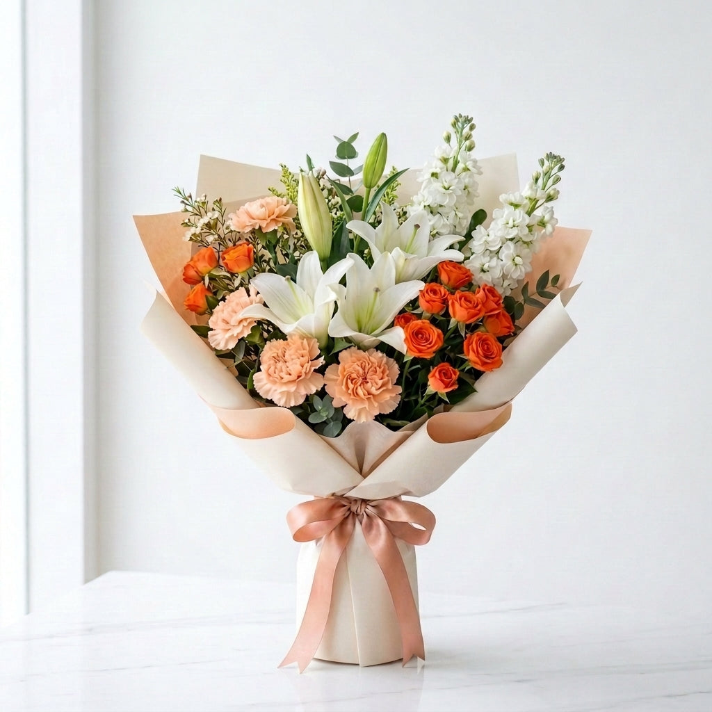 Gentle Miss You Bouquet with Lilies, Carnations & Baby Roses