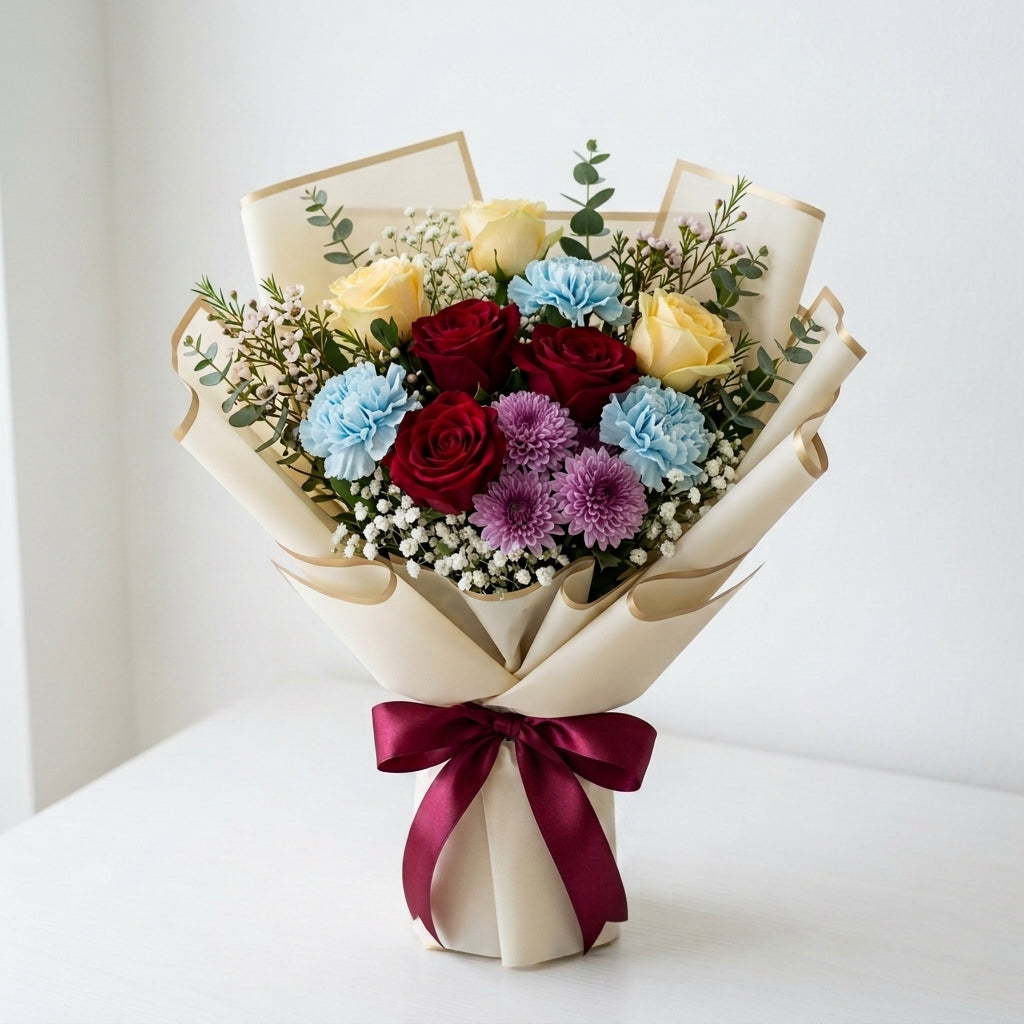 Eid Al Fitr Colorful Roses, Carnations & Chrysanthemums Bouquet