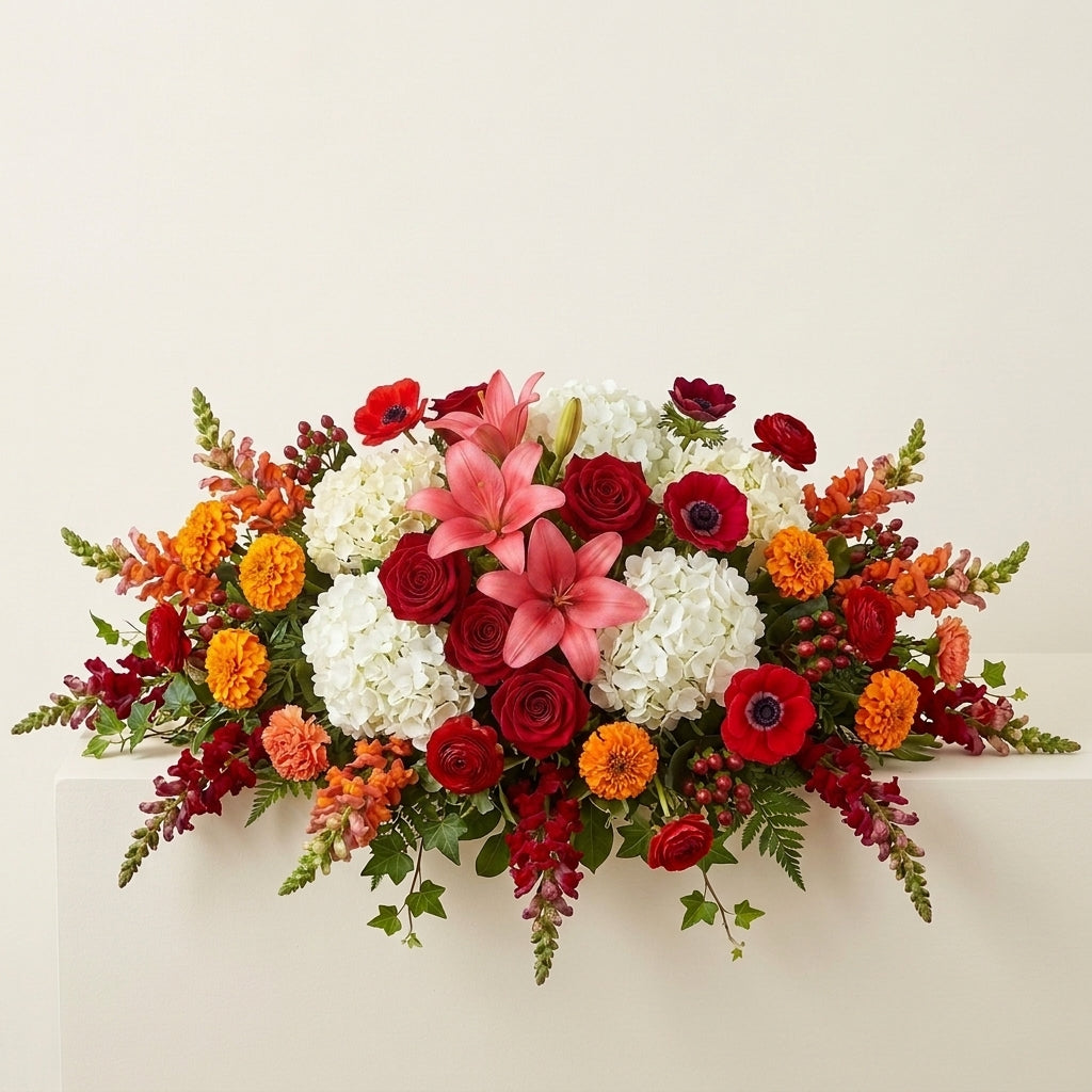 Red Roses & Pink Lilies Casket Spray Tribute