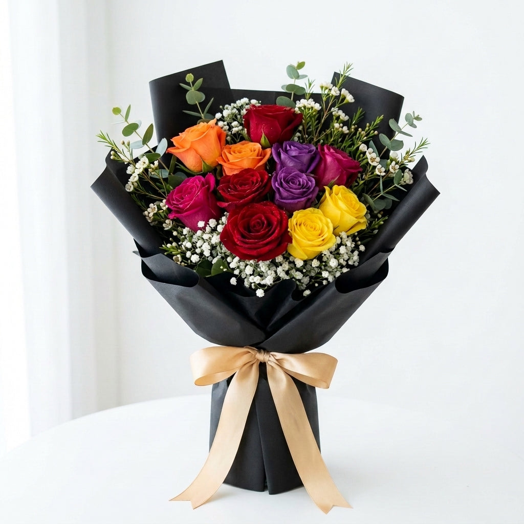 Graduation Rainbow Mixed Roses Celebration Bouquet