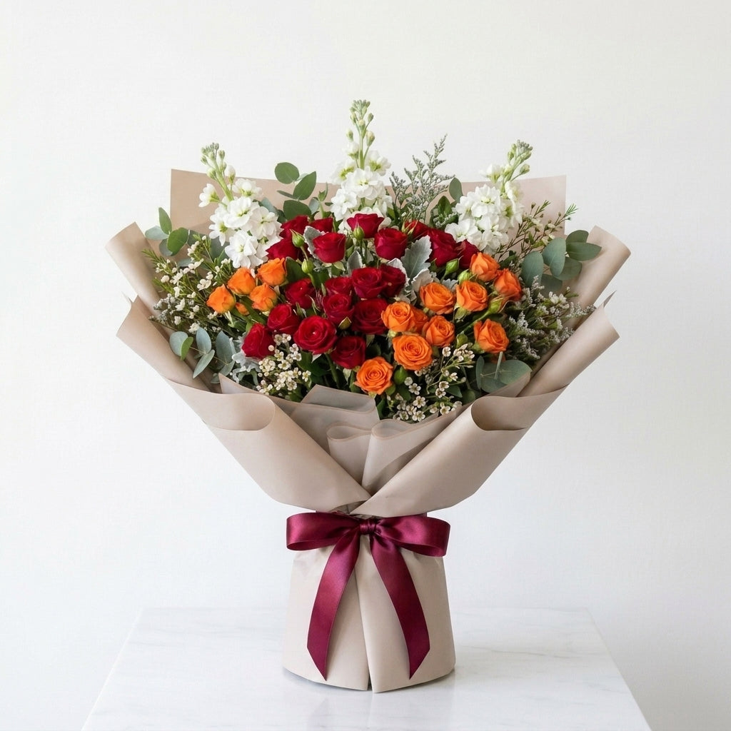 Cheerful Baby Roses & White Matthiola Eid Al Adha Bouquet
