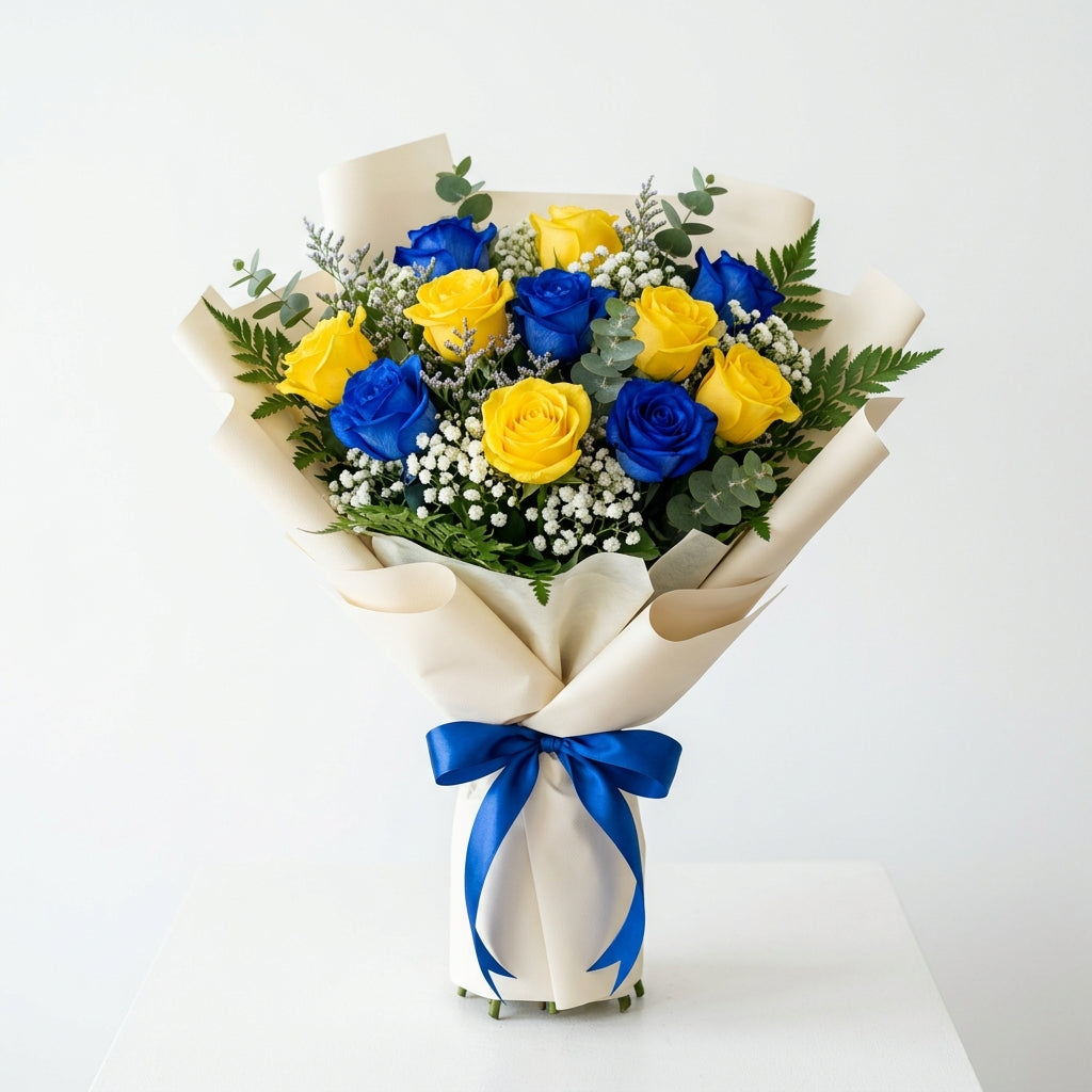Teacher’s Day Blue & Yellow Roses Appreciation Bouquet