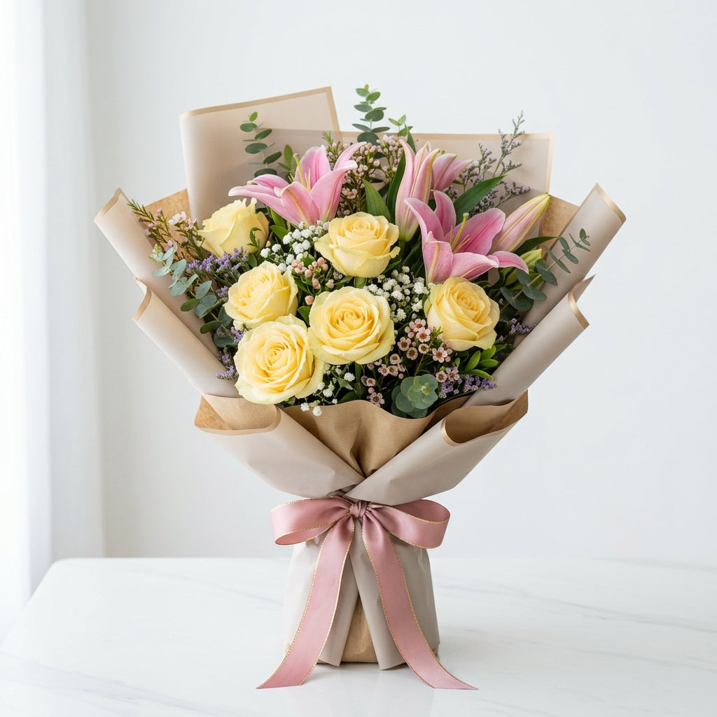 Teacher’s Day Yellow Roses & Pink Lilies Appreciation Bouquet
