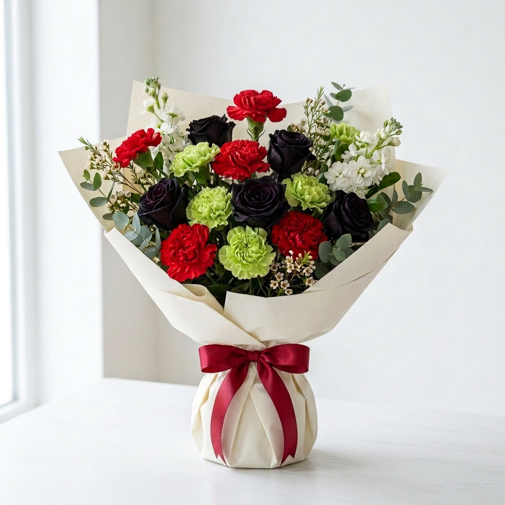 Stunning UAE National Day Black Rose & Patriotic Flower Bouquet