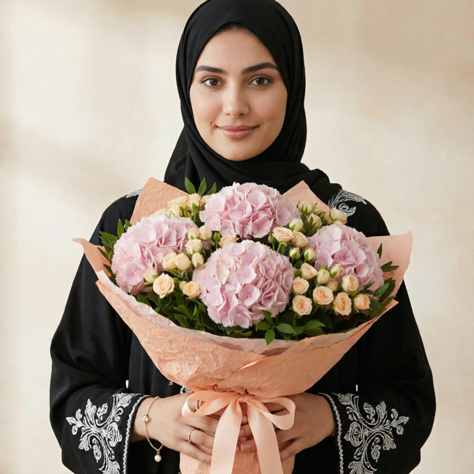 Peachy Dreams – Hydrangea & Baby Rose Bouque
